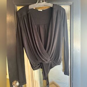 Free People Black Long Sleeve Bodysuit